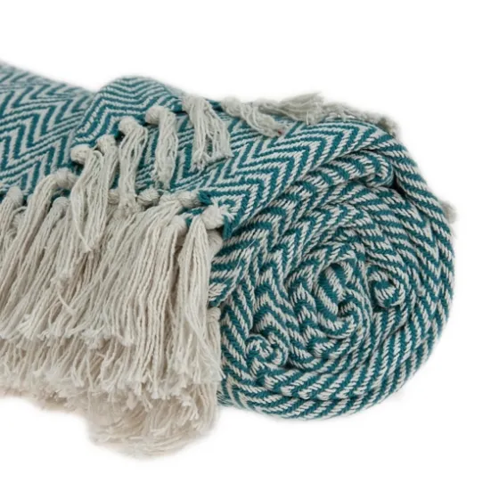 Aqua Chevron Cotton Handloomed Tassel Throw-Kirkland's Home Shop