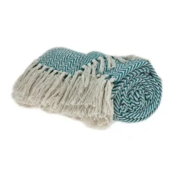 Aqua Chevron Cotton Handloomed Tassel Throw-Kirkland's Home Shop