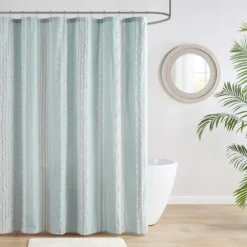 Aqua Cotton Jacquard Shower Curtain-Kirkland's Home Store