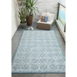 Aqua Embellished Indoor/Outdoor Area Rug, 3X4-Kirkland's Home Sale