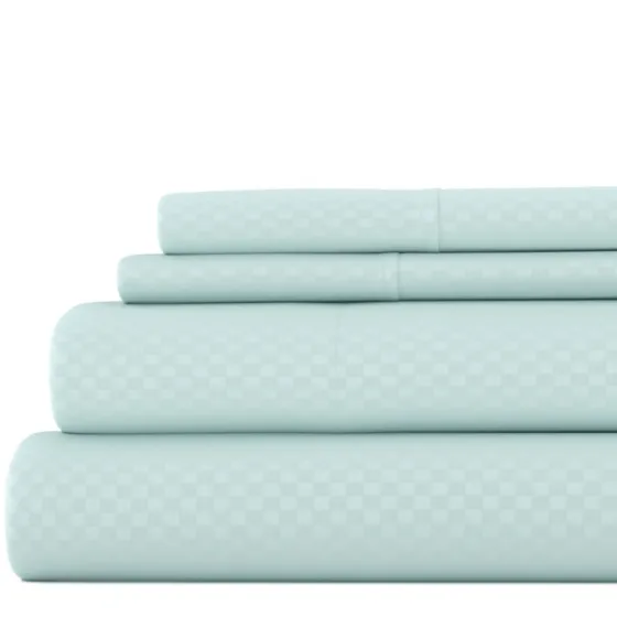 Aqua Embossed Checkered 3-Pc. Twin Sheet Set-Kirkland's Home Cheap