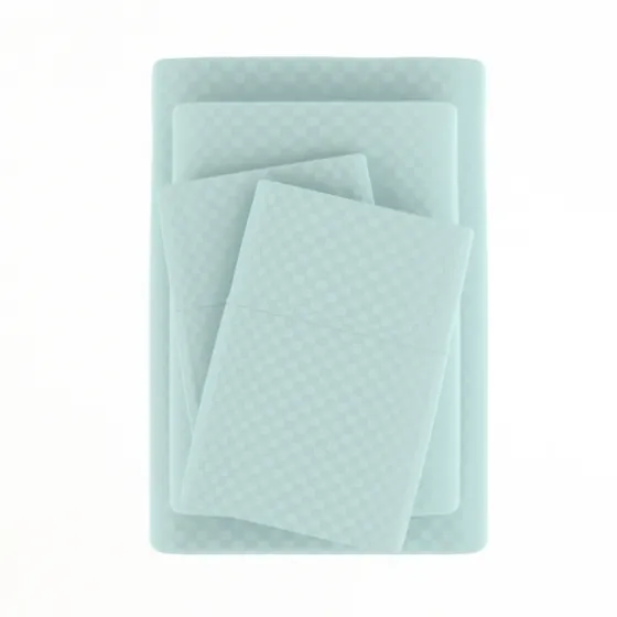 Aqua Embossed Checkered 3-Pc. Twin Sheet Set-Kirkland's Home Cheap