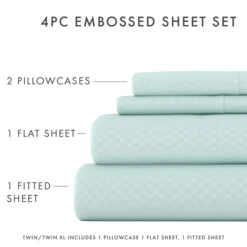 Aqua Embossed Checkered 3-Pc. Twin Sheet Set-Kirkland's Home Cheap