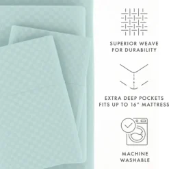 Aqua Embossed Checkered 3-Pc. Twin Sheet Set-Kirkland's Home Cheap