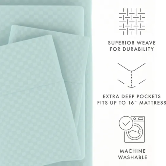 Aqua Embossed Checkered 3-Pc. Twin Sheet Set-Kirkland's Home Cheap