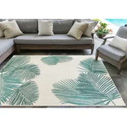 Aqua Forest Leaf Indoor/Outdoor Area Rug, 6X9-Kirkland's Home New