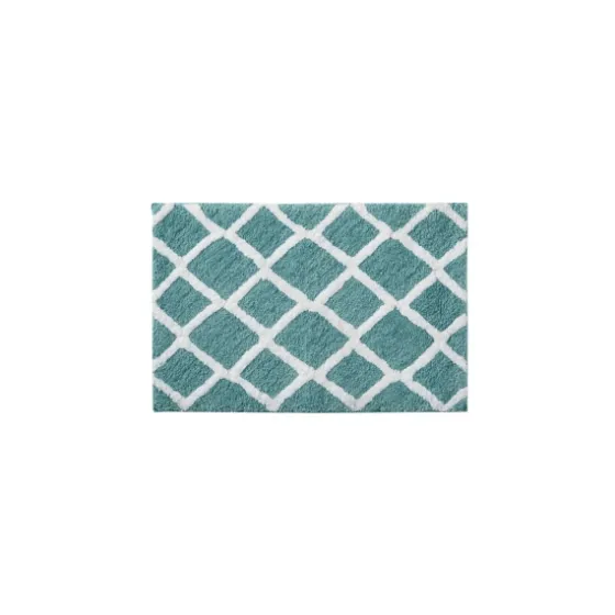 Aqua Geometric Pattern Reversible Bath Mat, 34 In-Kirkland's Home Sale