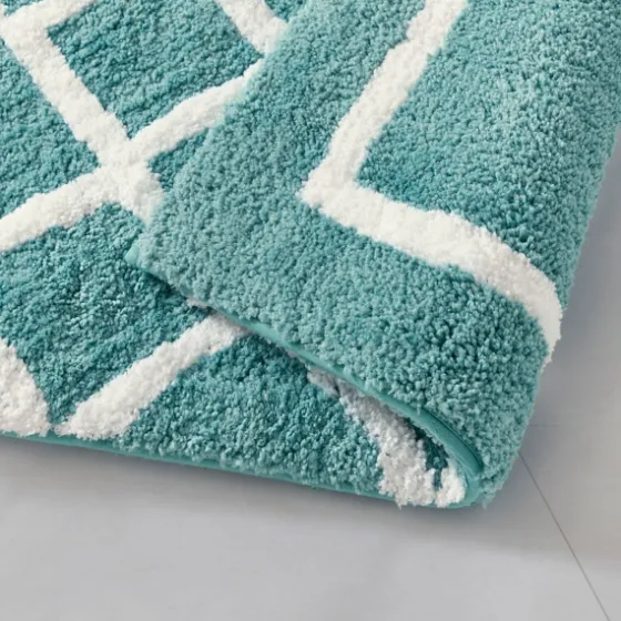 Aqua Geometric Pattern Reversible Bath Mat, 34 In-Kirkland's Home Sale