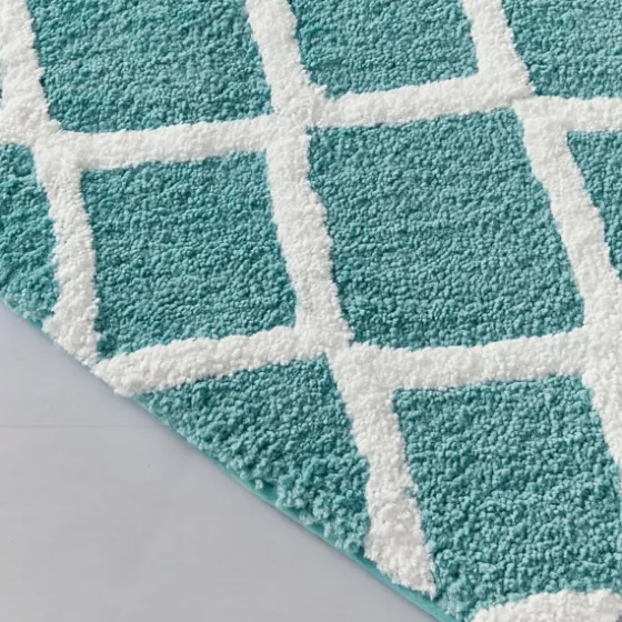 Aqua Geometric Pattern Reversible Bath Mat, 34 In-Kirkland's Home Sale