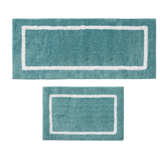Aqua Geometric Pattern Reversible Bath Mat, 34 In-Kirkland's Home Sale