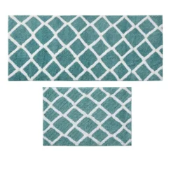 Aqua Geometric Pattern Reversible Bath Mat, 60 In-Kirkland's Home Sale