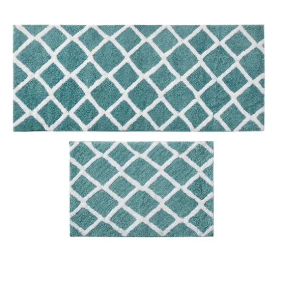 Aqua Geometric Pattern Reversible Bath Mat, 60 In-Kirkland's Home Sale
