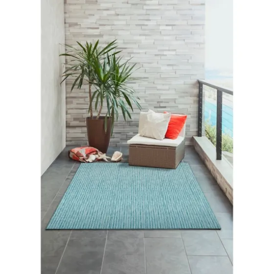 Aqua Intertwine Indoor/Outdoor Area Rug, 7X9-Kirkland's Home Discount