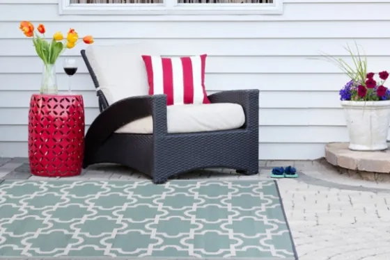 Aqua Moroccan Trellis Outdoor Area Rug, 4X6-Kirkland's Home New