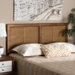 Ash Walnut Wood Rattan Frame King Headboard-Kirkland's Home Clearance