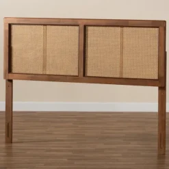 Ash Walnut Wood Rattan Frame King Headboard-Kirkland's Home Clearance