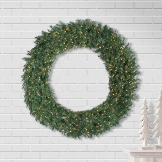 Aspen Spruce Warm White Pre-Lit Wreath, 60 In.-Kirkland's Home New
