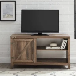 Barn Door Rustic Oak Tv Stand With Open Shelves-Kirkland's Home Best Sale