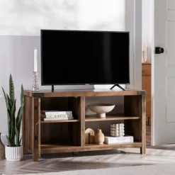 Barn Door Rustic Oak Tv Stand With Open Shelves-Kirkland's Home Best Sale