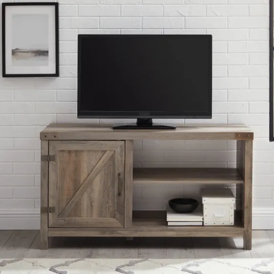 Barn Door Wash Tv Stand With Open Shelves-Kirkland's Home Shop