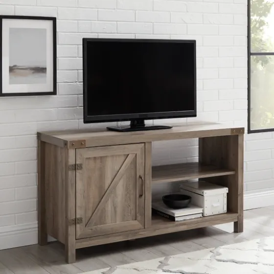 Barn Door Wash Tv Stand With Open Shelves-Kirkland's Home Shop