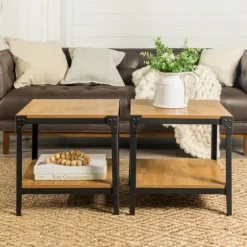 Barnwood Angle Iron Accent Tables, Set Of 2-Kirkland's Home Hot