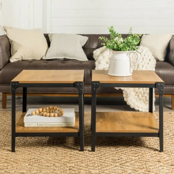 Barnwood Angle Iron Accent Tables, Set Of 2-Kirkland's Home Hot