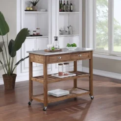 Barnwood Sonoma Stainless Steel Top Kitchen Cart-Kirkland's Home Best