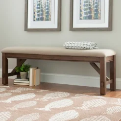 Basketweave Upholstered Wood Bench-Kirkland's Home Cheap