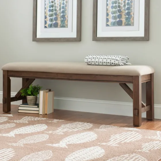 Basketweave Upholstered Wood Bench-Kirkland's Home Cheap