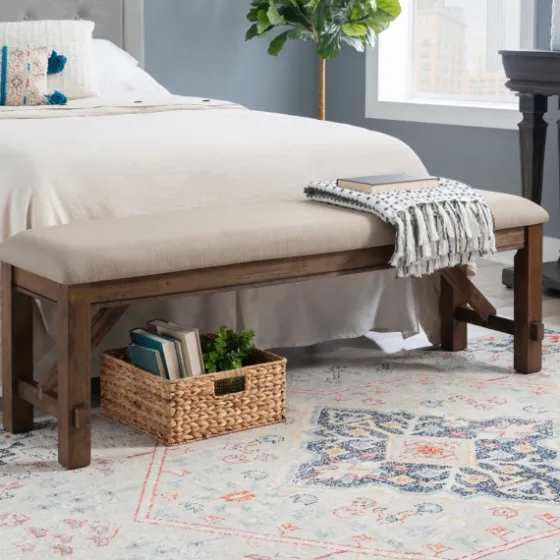 Basketweave Upholstered Wood Bench-Kirkland's Home Cheap