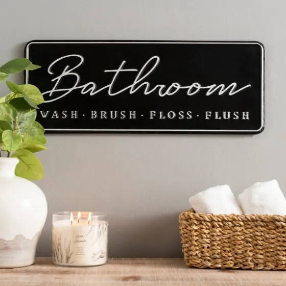 Bathroom Wash Brush Floss Flush Wall Plaque-Kirkland's Home Fashion