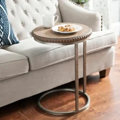 Beaded Round Wood C-Table-Kirkland's Home Shop