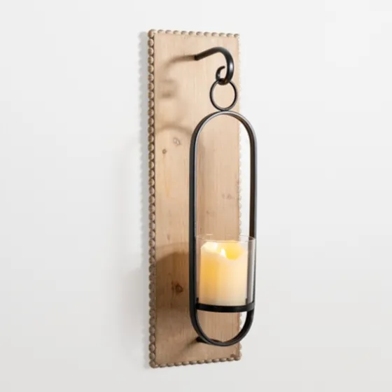 Beaded Trim Wood And Metal Sconce-Kirkland's Home Shop