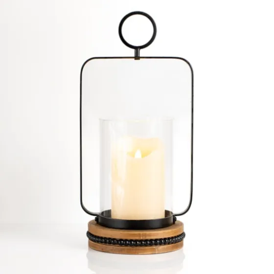 Beaded Trim Wood And Metal Hurricane-Kirkland's Home Outlet