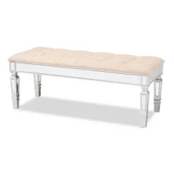 Beige Button Tufted Bench With Mirrored Base-Kirkland's Home Cheap