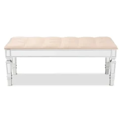 Beige Button Tufted Bench With Mirrored Base-Kirkland's Home Cheap