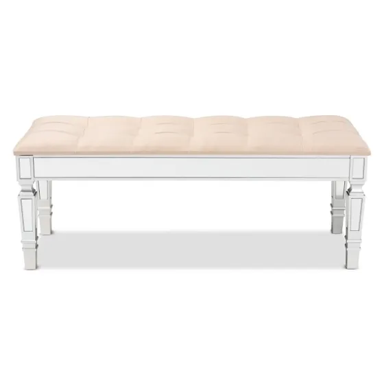 Beige Button Tufted Bench With Mirrored Base-Kirkland's Home Cheap