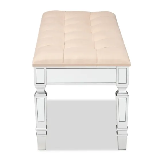 Beige Button Tufted Bench With Mirrored Base-Kirkland's Home Cheap