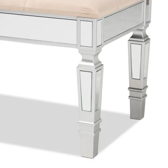 Beige Button Tufted Bench With Mirrored Base-Kirkland's Home Cheap