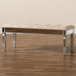 Beige Button Tufted Bench With Mirrored Base-Kirkland's Home Cheap