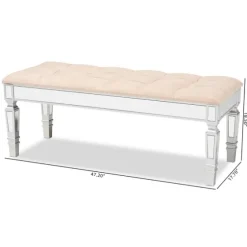 Beige Button Tufted Bench With Mirrored Base-Kirkland's Home Cheap
