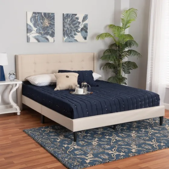 Beige Button Tufted Headboard Full Platform Bed-Kirkland's Home Best