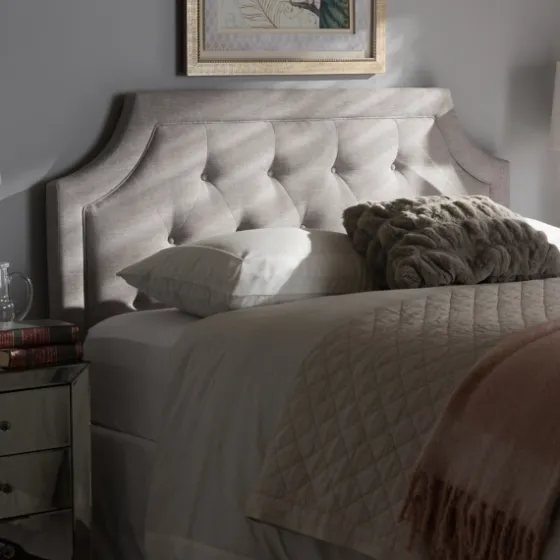 Beige Button Tufted Scalloped Queen Headboard-Kirkland's Home Discount