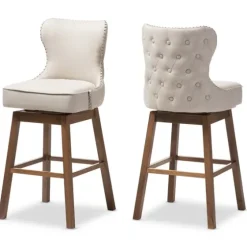 Beige Button Tufted Swivel Bar Stools, Set Of 2-Kirkland's Home Flash Sale
