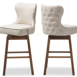 Beige Button Tufted Swivel Bar Stools, Set Of 2-Kirkland's Home Flash Sale