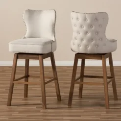 Beige Button Tufted Swivel Bar Stools, Set Of 2-Kirkland's Home Flash Sale