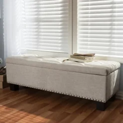 Beige Button-Tufted Upholstered Storage Bench-Kirkland's Home Cheap