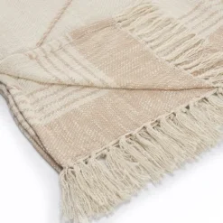 Beige Cotton Diamond Geometric Fringe Throw-Kirkland's Home New