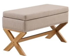 Beige Crossed Storage Ottoman-Kirkland's Home Sale